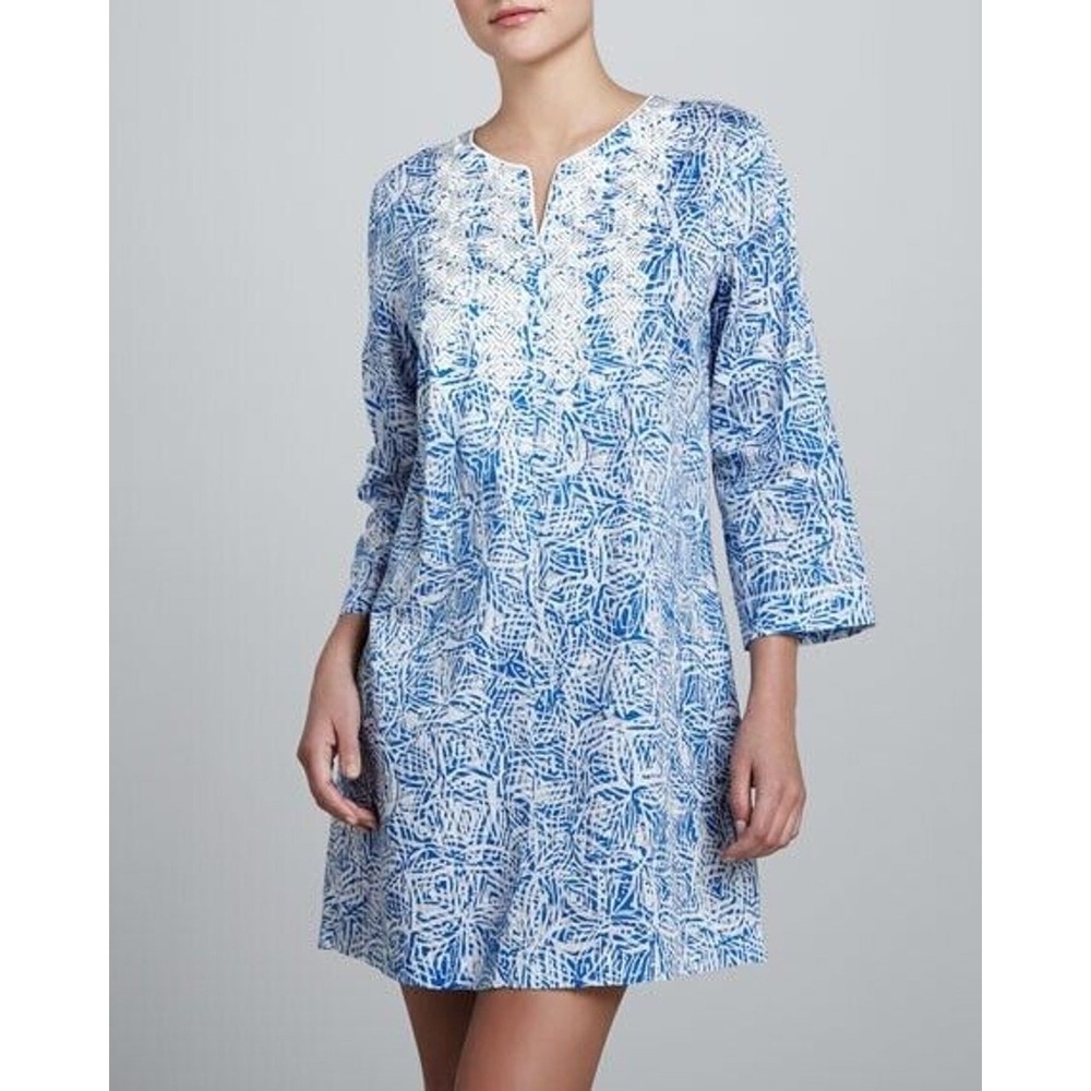 Oscar de la Renta Modern Vintage Shirt Gown Embroidered Tunic Dress Coverup Sz M